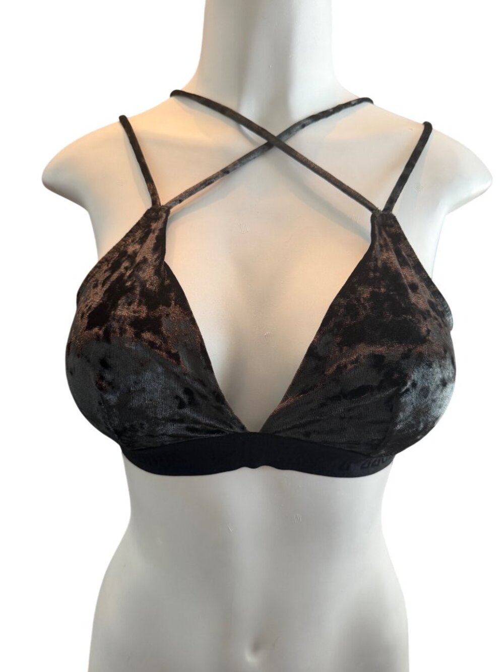 Velvet Black Victorias Secret Pink Bralette Strappy Cross-Back Size Medium Polye